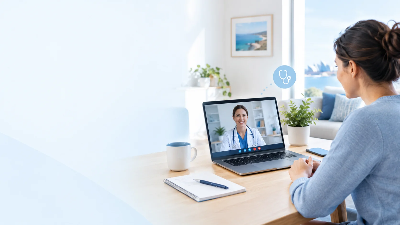 Online doctor appointment with a GP through a telehealth consultation
